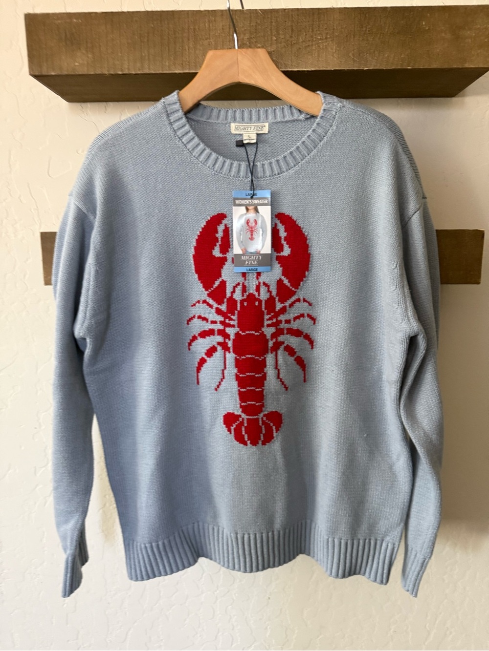 Mighty Fine|Pale Blue Crewneck knit Sweater-Red Lobster Novelty•Coastal Nautical - Picture 2 of 15